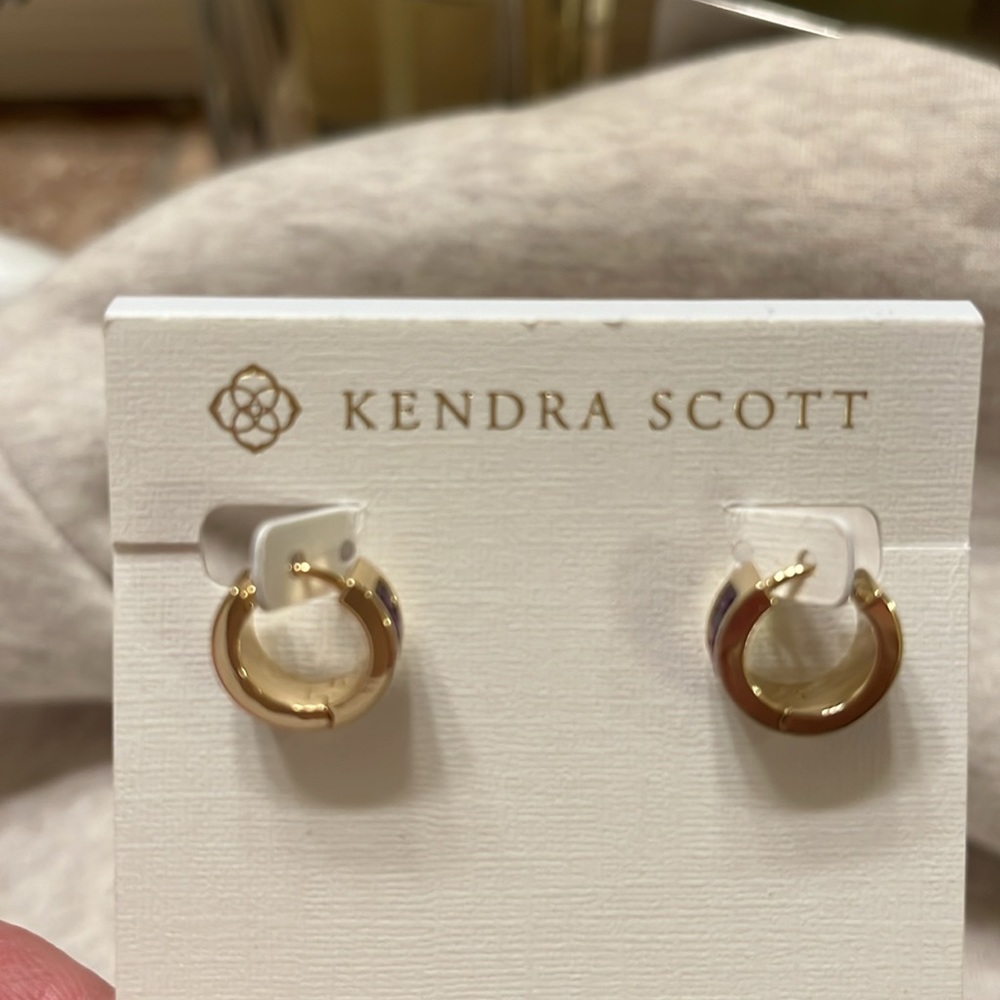 Kendra Scott purple and gold mini hoop earrings